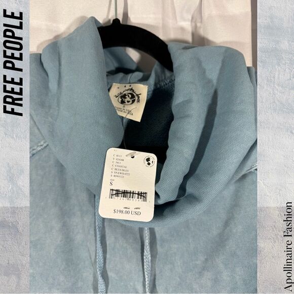 FREE PEOPLE EXTREME WASHED HOODIE IN COASTAL BLUE NWT Small - Picture 9 of 11
